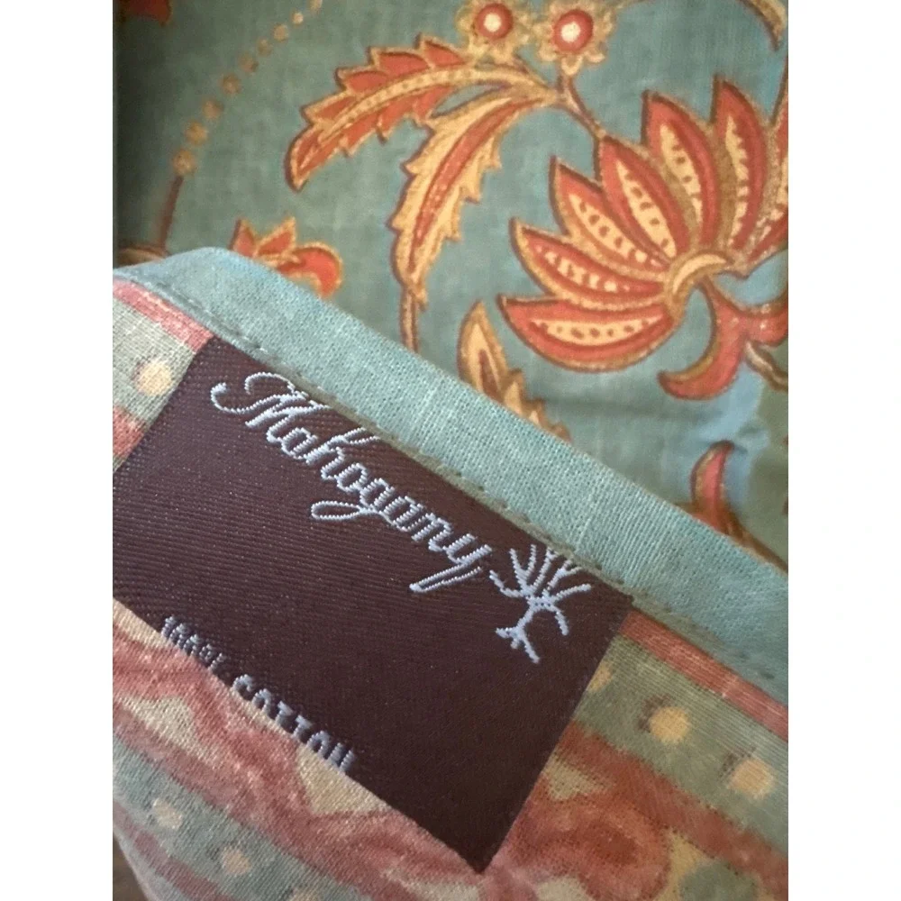 Mahogany Cotton Napkins Set of 4 Teal Rust Floral Block Print 18x18 S12NP India